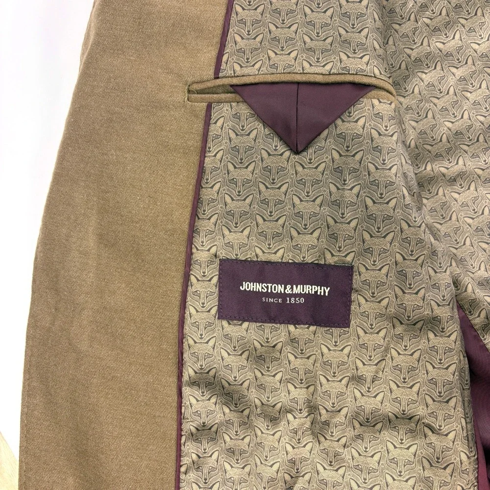 NWT Johnston & Murphy Knit Blazer Mens 2XL Camel Brown Fox Pattern Trim Unstruct